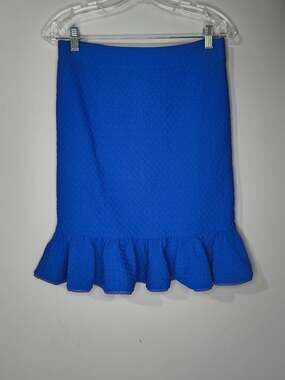 Anthropologie Postage Stamp Trumpet Skirt Small Blue Textured Ruffle Stretch NWT